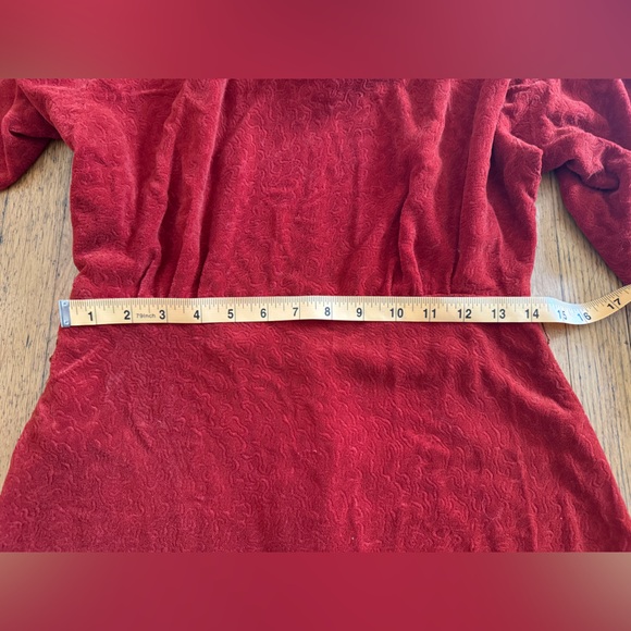 30s Vintage Orange  Velvet Long Sleeve Dress - Picture 11 of 12